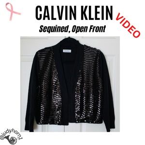 CALVIN KLEIN Sweater Sequins Open Front 3/4 Sleeves